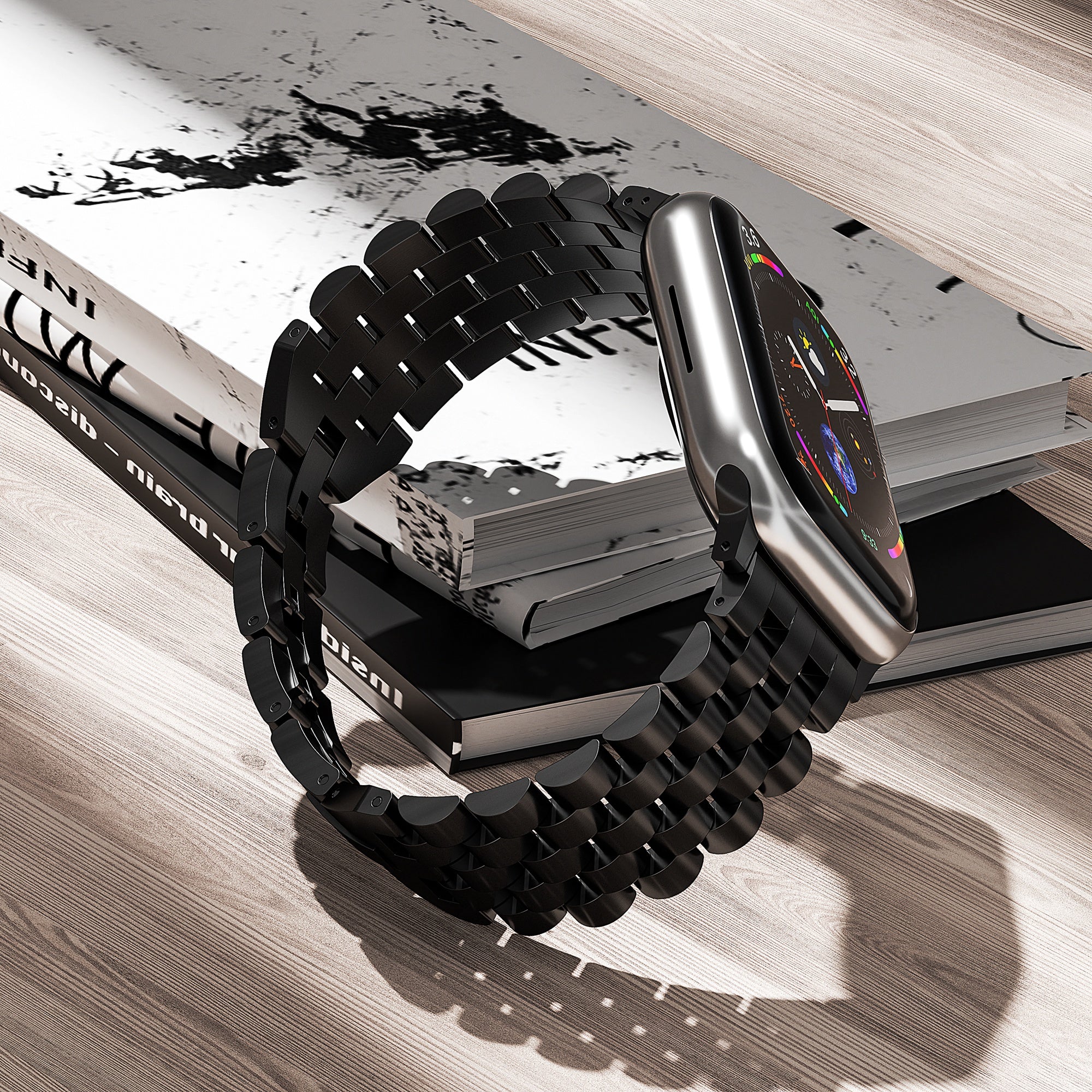 5-Bead Metal Strap for Apple Watch Ultra 2 Ultra 49mm / Series 9 8 7 45mm / 6 5 4 SE (2022) SE (2023) SE 44mm / 3 2 1 42mm Wrist Band - Black 5-Bead Metal Strap for Apple Watch Ultra 2 Ultra 49mm / Series 9 8 7 45mm / 6 5 4 SE (2022) SE (2023) SE 44mm / 3 2 1 42mm Wrist Band - Black